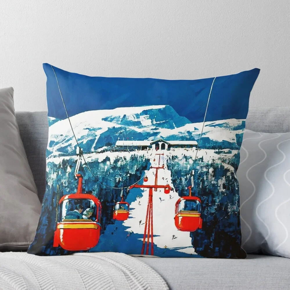Vintage Gondola Winter Travel Ski Poster Throw Pillow Federa Fodere Per Cuscini Anime