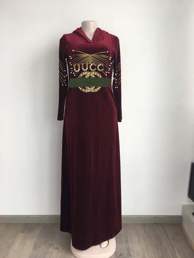 Abiti Africani In Velluto Per Le Donne Dashiki Mesh Ruffle Sleeve Robe Africa Clothes Super Elastic Diamonds Party Maxi Dress