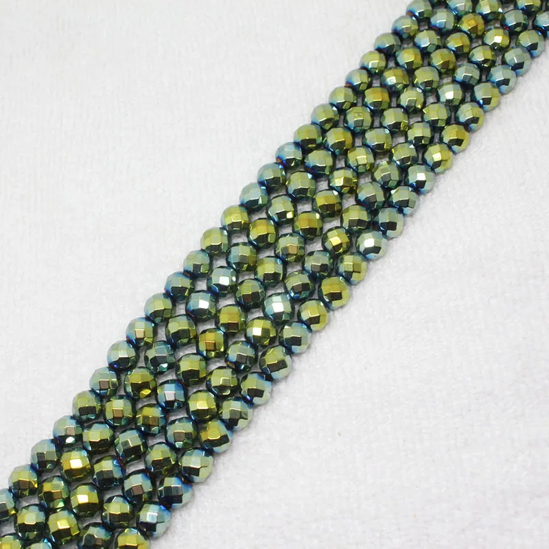 Mini. Ordine È $7! 2-12Mm Sfaccettato Verde Placcatura Ematite Ironstone Rotondi Del Distanziatore Borda Il Diy Fa-Store Branelli Allentati 15"