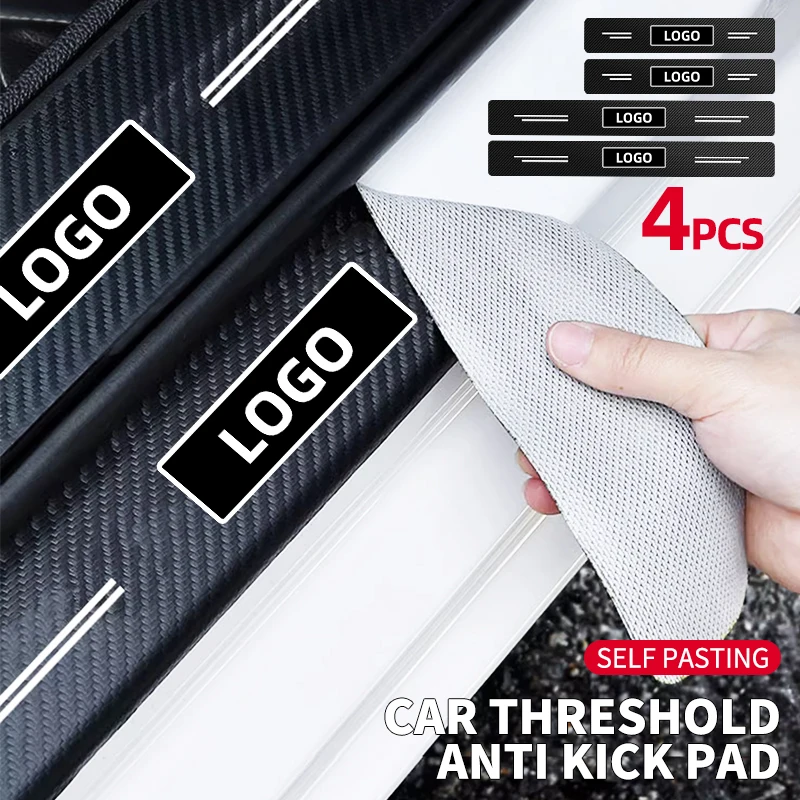 4Pcs Car Door Plate In Fibra Di Carbonio Soglia Protector Sticker Per Opel Chery Citroen Infiniti Skoda Honda Mustang Ford Buick