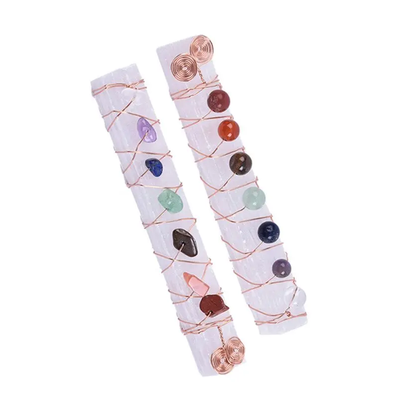 1 Pz Selenite Stick Wand Wire Wrapped 7 Chakra Crystal Chips Gem Healing Reiki Meditation Stones Per La Decorazione Domestica