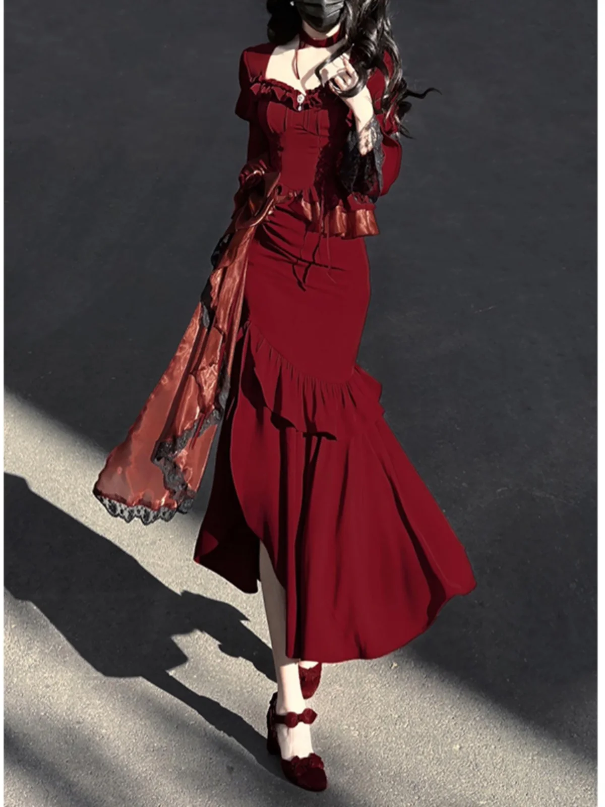 Abito Rosso Stile Francese Lolita Fishtail Per Donna Primavera Ed Estate High Sense