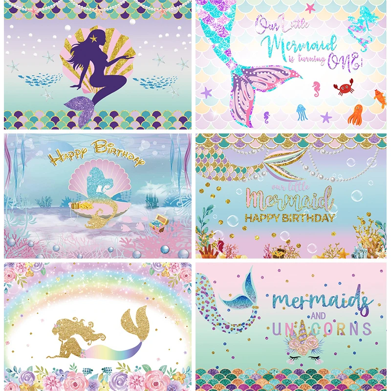 Unicorn Mermaid Party Fondale Per Ragazze Decorazione Di Compleanno Little Mermaid Tail Banner Shell Pearl Scale Photography Background