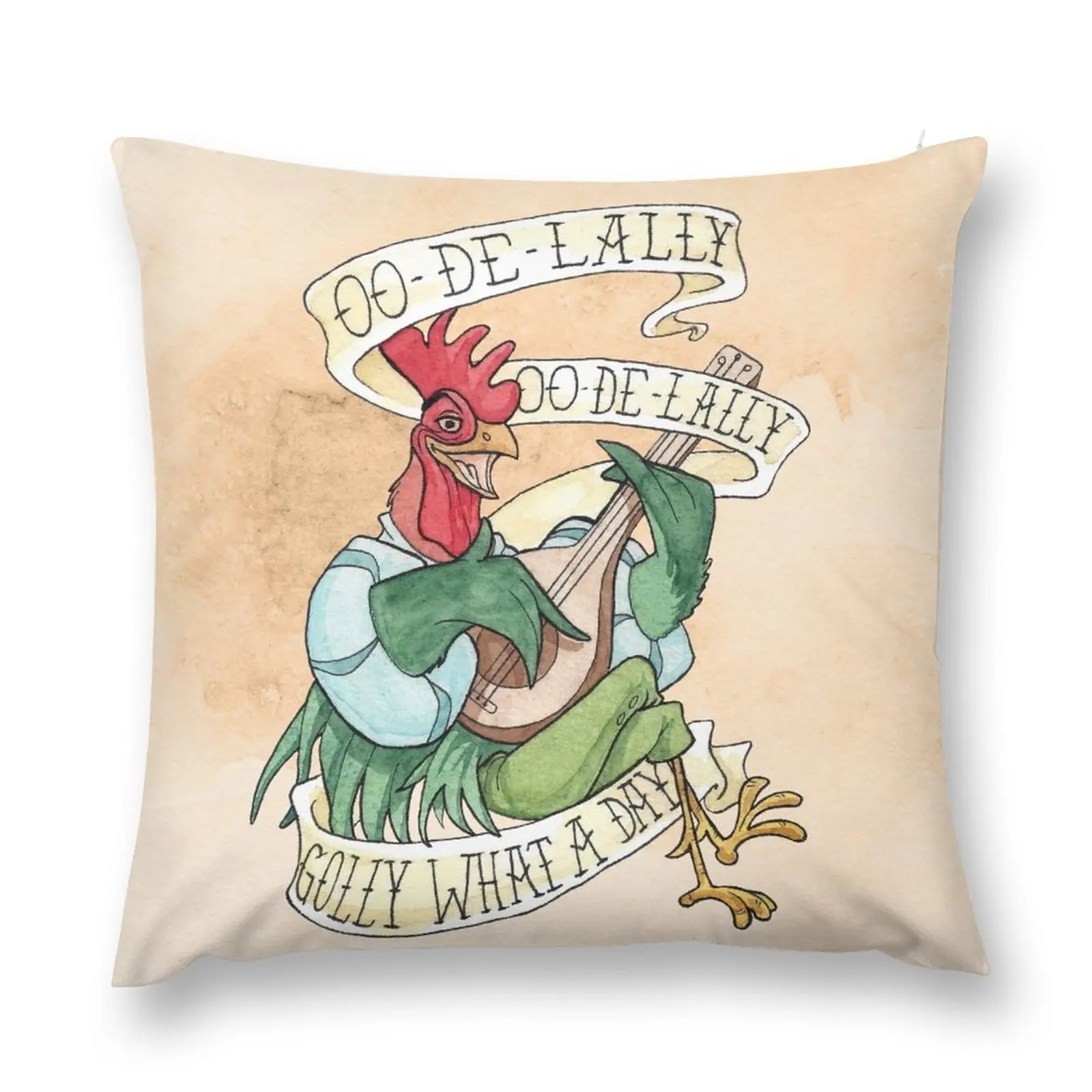 Alan-A-Dale Rooster : Oo-De-Lally Golly What A Day Tattoo Pittura Ad Acquerello Robin Hood Throw Pillow Federe Natalizie