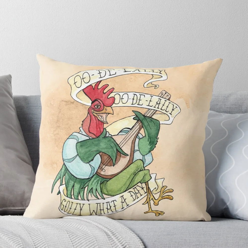 Alan-A-Dale Rooster : Oo-De-Lally Golly What A Day Tattoo Pittura Ad Acquerello Robin Hood Throw Pillow Fodera Per Cuscino Di Lusso