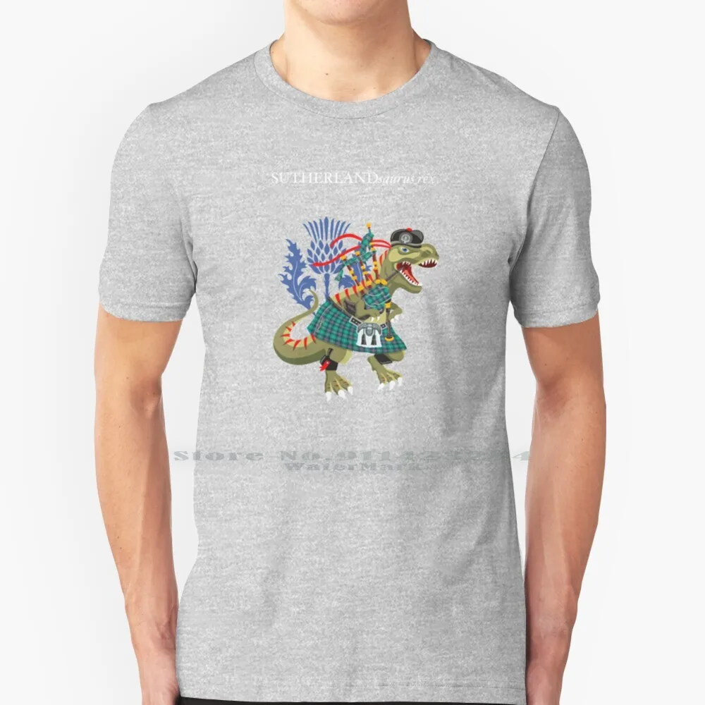 Clanosaurus Rex Muslimex Sutherland Family Tartan T Shirt 100% Puro Cotone Scozia Irlanda Kilt Irlandese Scozzese