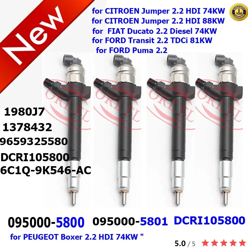 4 Pz 5800 0950005800 Originale Iniettore Di Carburante Diessel 095000-5800 Per Ford Transit 2.2 Tdci 96Kw Peugeot Boxer 2.2 Hdi 74Kw