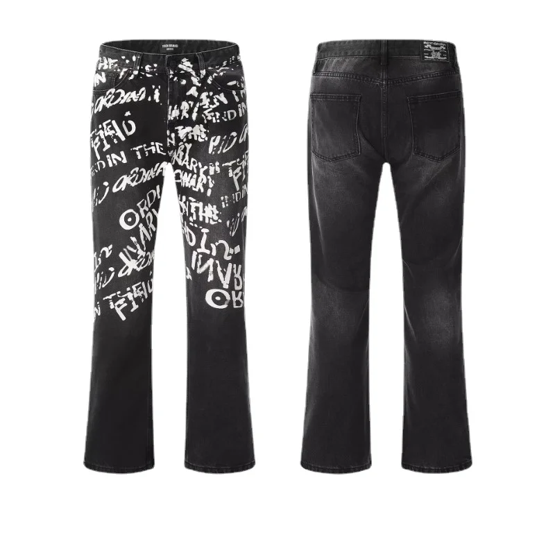 2023 Pantaloni In Denim Leggermente Svasati Pantaloni Svasati In Denim Denim Maschile E Femminile Con Lettere Stampate Gotiche Scure