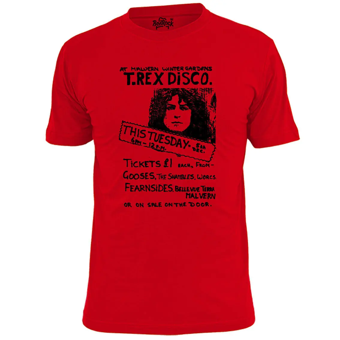 Mens T Rex Malvern Winter Gardens Ispirato Glam Rock Gig Shirt Bolan Maniche Lunghe O Corte