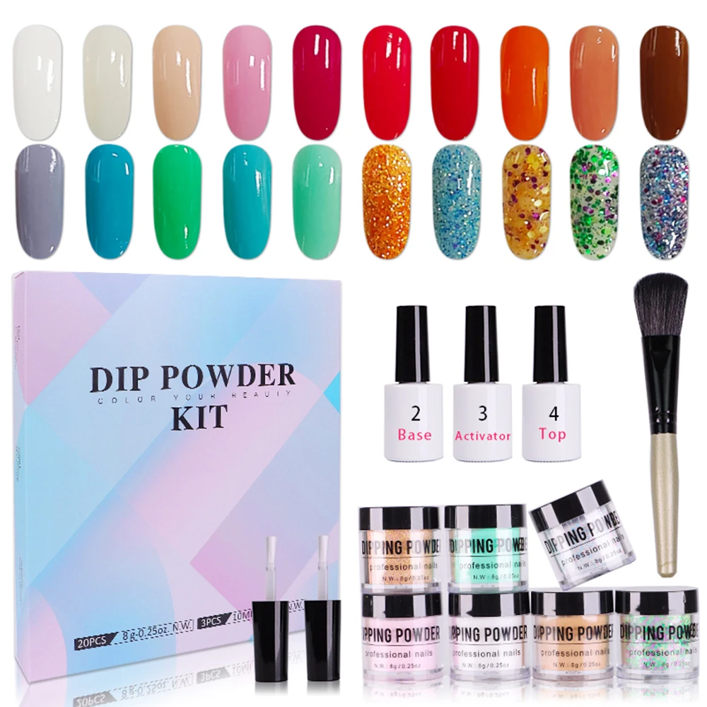 Immersione Kit Polvere Per Unghie 20 Colori Immersione Polvere Pigmento Polvere Naturale Secco Senza Lampada Decorazione Per Unghie Gel Glitter Nail A
