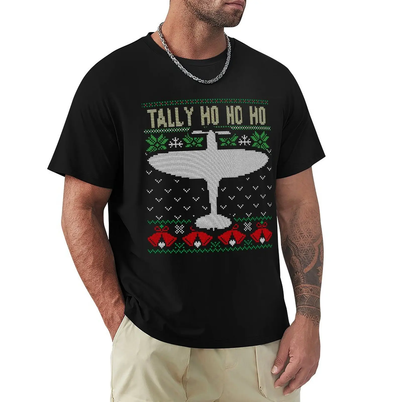 Spitfire Fighter Christmas Bad Jumper Style Aircraft Raf Plane Ww2 Airplane T-Shirt Oversize Magliette Per Uomo