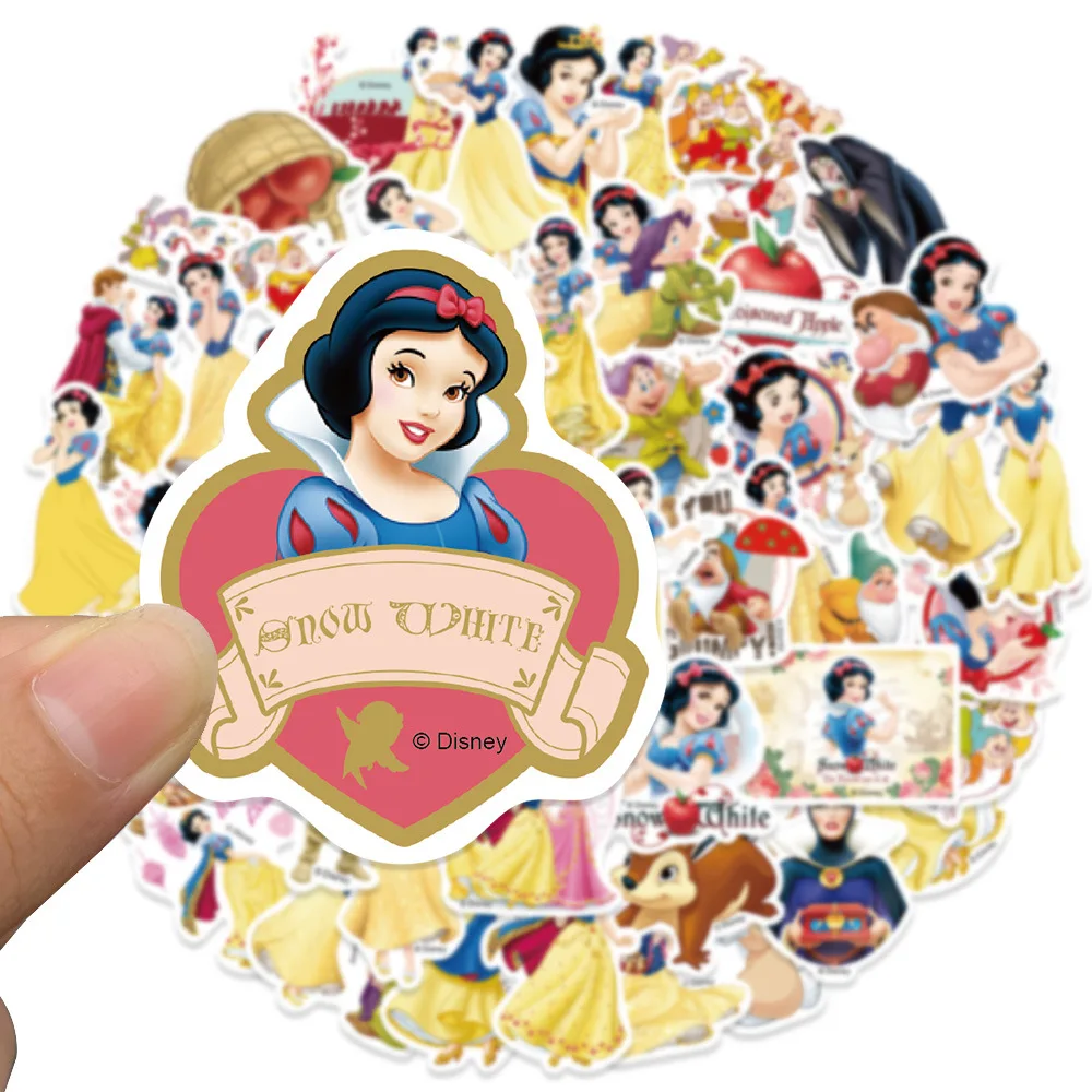 Disney 50Pcs Cartoon Snow White Stickers Movie Anime Decal Skateboard Chitarra Laptop Cute Kawaii Sticker Pack Kids Girl Toy
