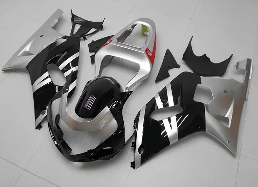 4 Regali Nuovo Kit Carene Abs Adatto Per Suzuki Gsx-R 600 750 K1 2001 2002 2003 01 02 03 Set Carrozzeria Nero Argento