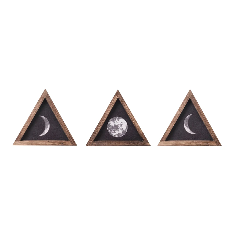 3 Pezzi Rustic Wall Moon Phase Decor Wood Moon Signs Cornice In Legno Trio Wall Frontoni Per Appartamento Soggiorno Gallery