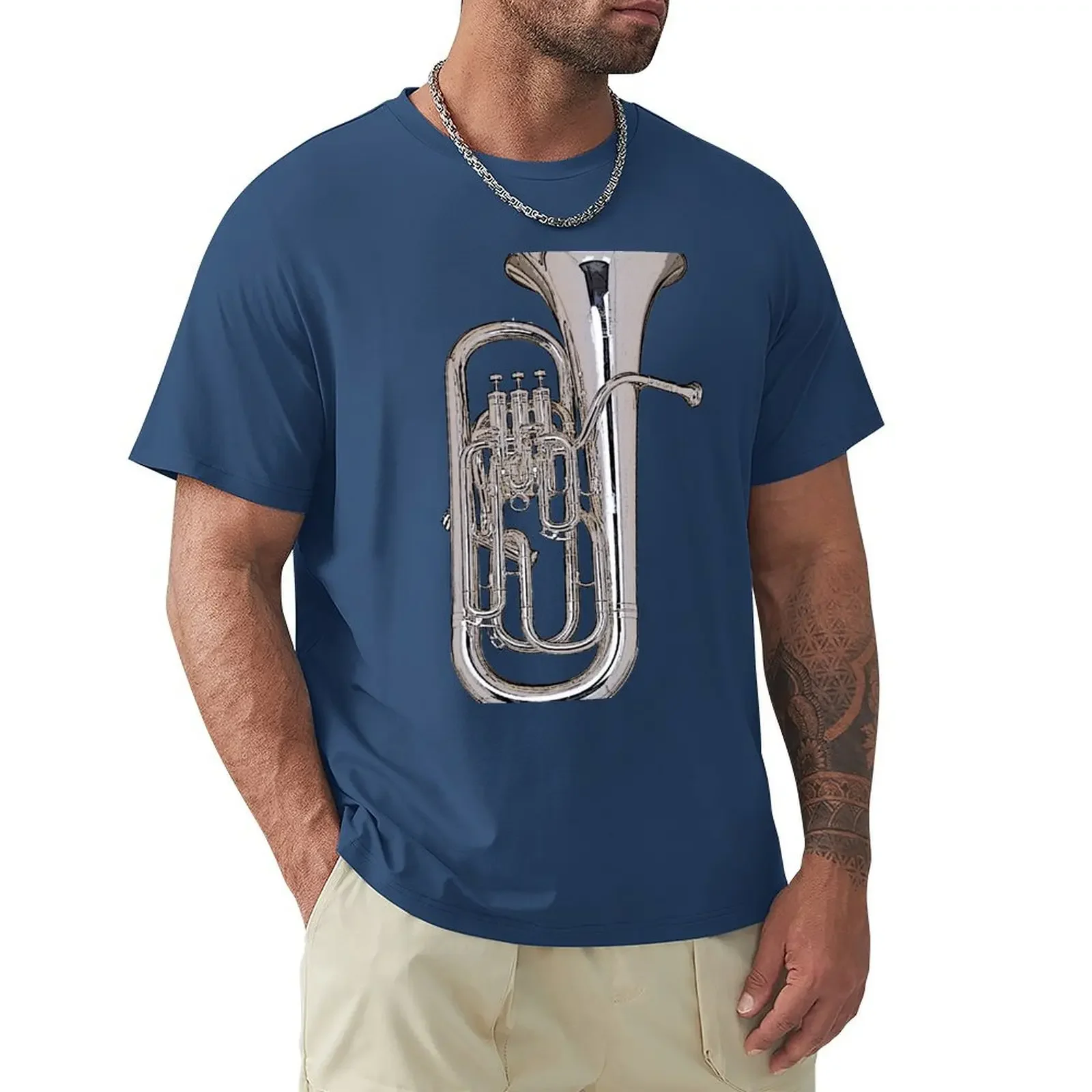 Y2K Maglietta A Maniche Corte Big Silver Euphonium T-Shirt Customizeds Blacks Magliette Pesanti Per Uomo Streetwear In Puro Cotone