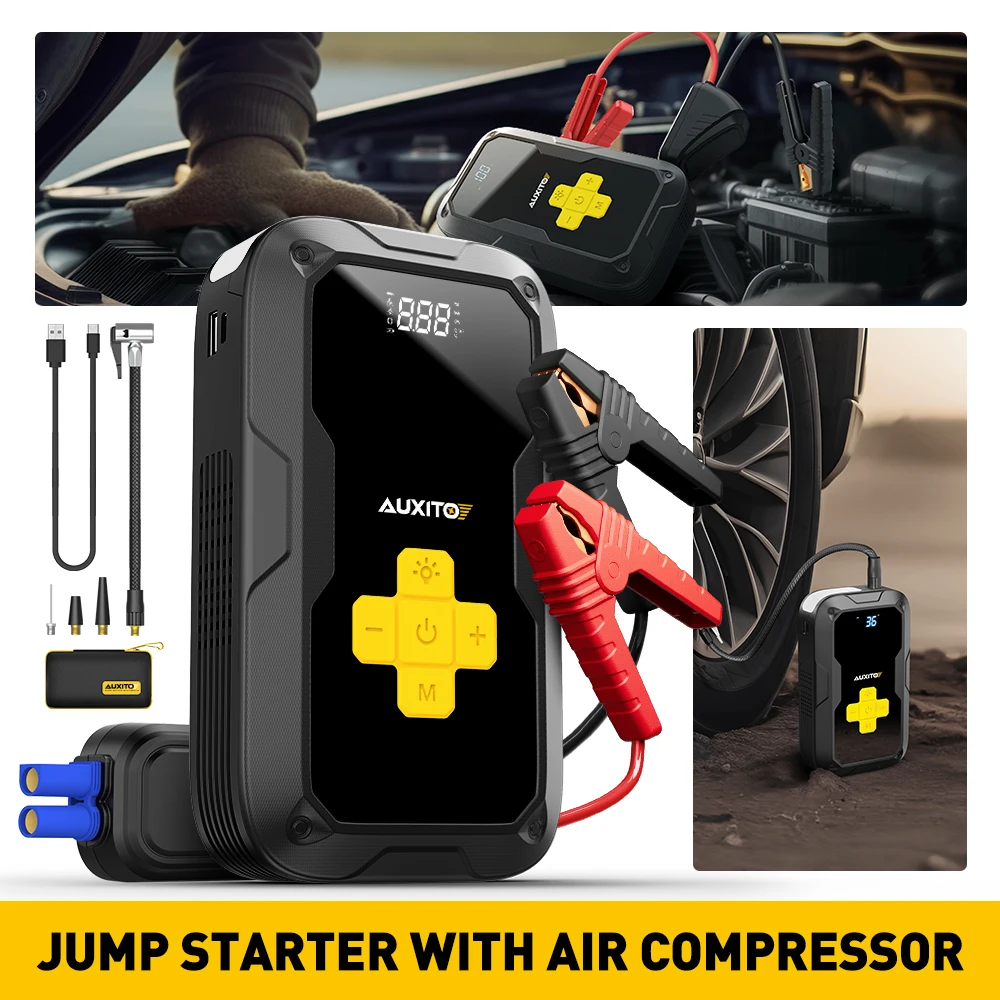 Auxito Portable 3500A Car Jump Starter & Air Pump 4 In 1 Compressore D'Aria Power Bank Booster Car Starter Gonfiatore Per Pneumatici Automobilistici