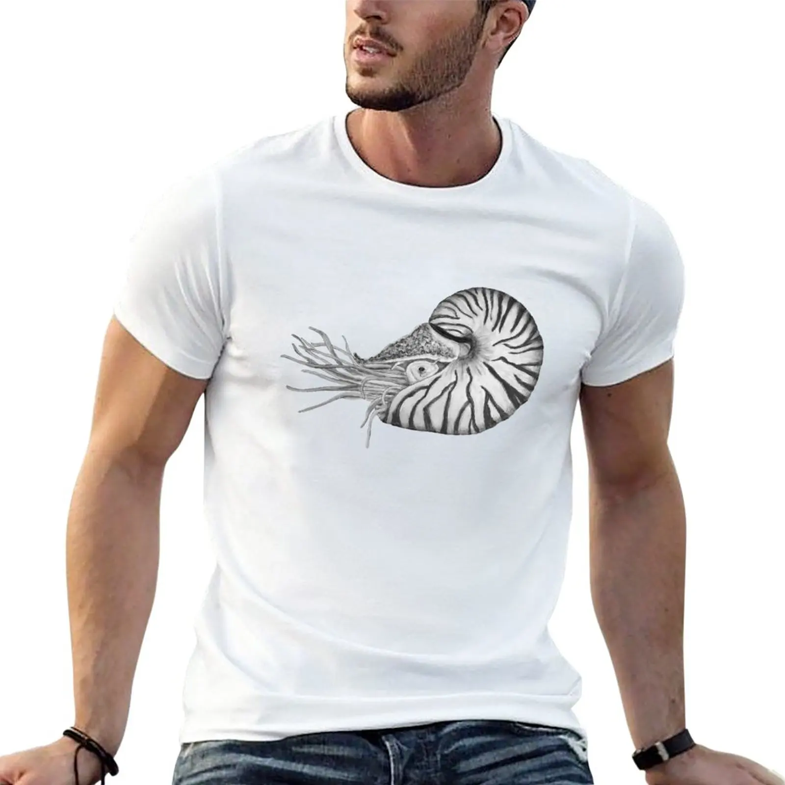 Maglietta Nautilus Nera/Bianca Maglietta Oversize Maglietta Grafica Magliette Personalizzate T-Shirt Corta T-Shirt Da Uomo