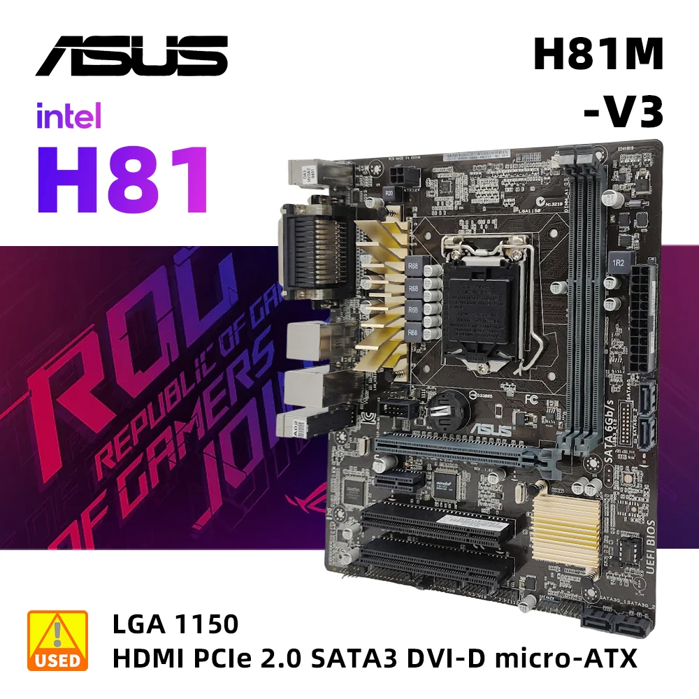 Scheda Madre H81 Asus H81M-V3 + I3 4170 Cpu Scheda Madre Intel H81 Pci-E 2.0 Sata3/2 Hdmi 4A Generazione I7/I5/I3 Micro Atx