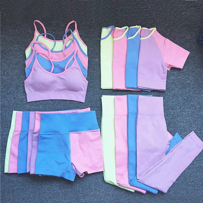 Seamless Patchwork Knit Thick Women Yoga Set Butt Lift Yoga Workout Running High Elastictight Pants Yoga Activewear Suit