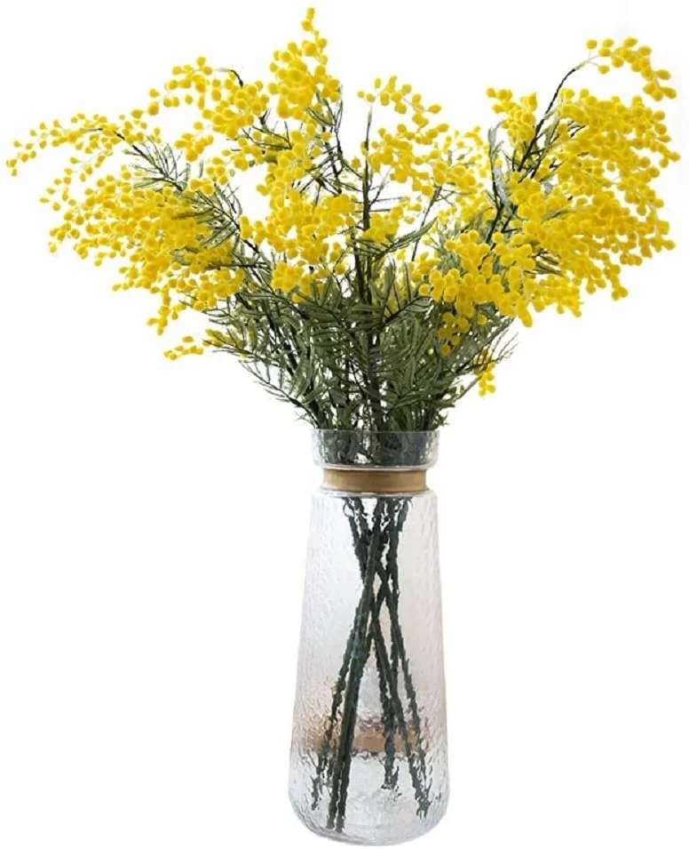 4 Pz Mimosa Fiori Di Seta Artificiale Piante Finte Rami Spray Pudica Acacia Bouquet Casa Matrimonio Autunno Decorazione (Giallo)