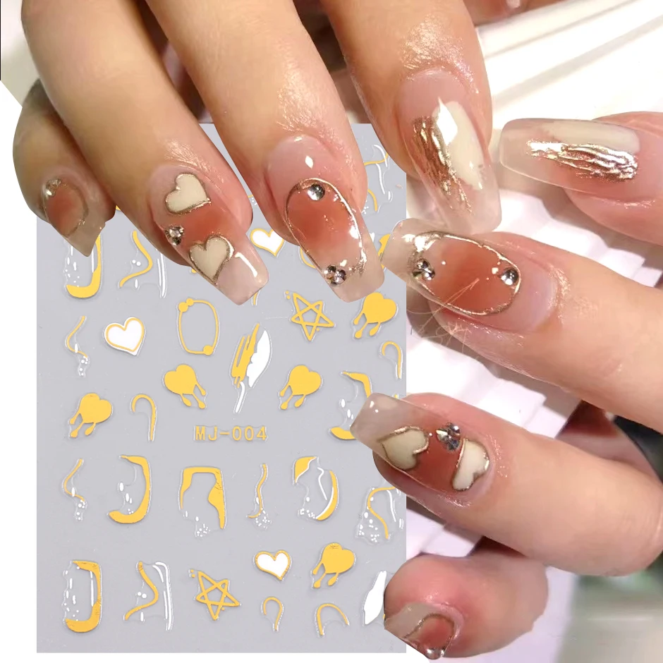 Metallic Star Love French Nail Art Stickers Oro Argento Bronzing Wave Line Heart Designer Decal Elegante Manicure Foil Wraps Lymj