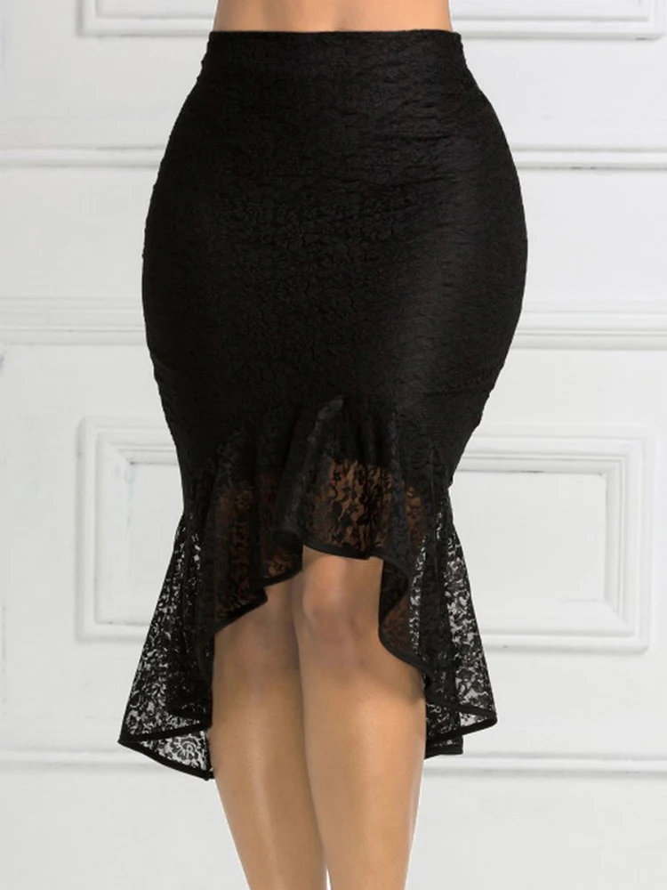 Gonne Gotiche Sexy In Pizzo Nero Donna Vita Impero Elastico Retro Matita Asimmetrica Xxl Xl Big Size Jupe Moda Donna 2023