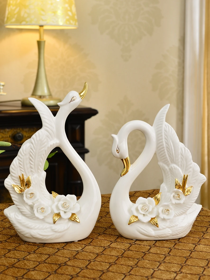 2Pcs Ceramic Couple Swan Ornaments Home Decoration Friend'S Wedding Decoration Desk  Decorative Figurines Feng Shui Photography