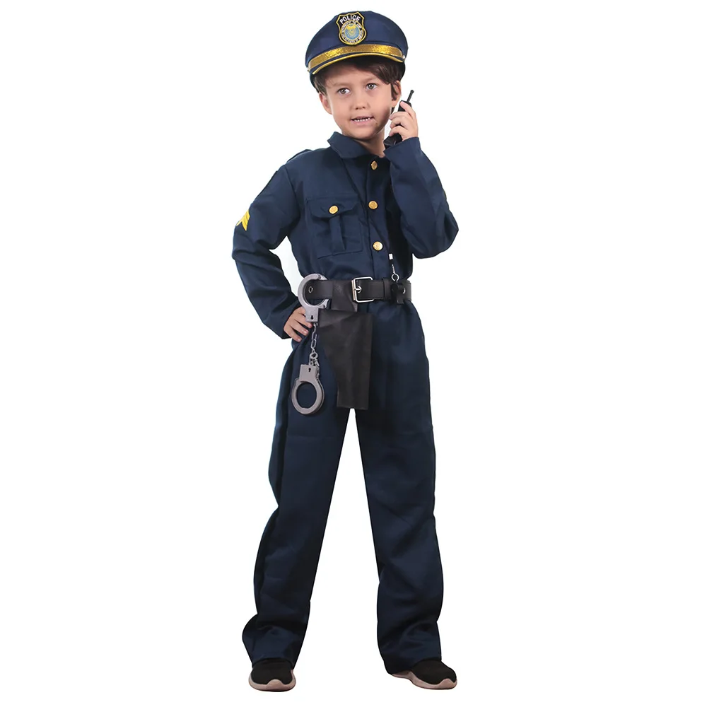 Deluxe Cute Officer Costume Di Polizia Bambini Bambino Ragazzo Halloween Carnival Party Performance Fancy Dress Uniform Outfit Cosplay