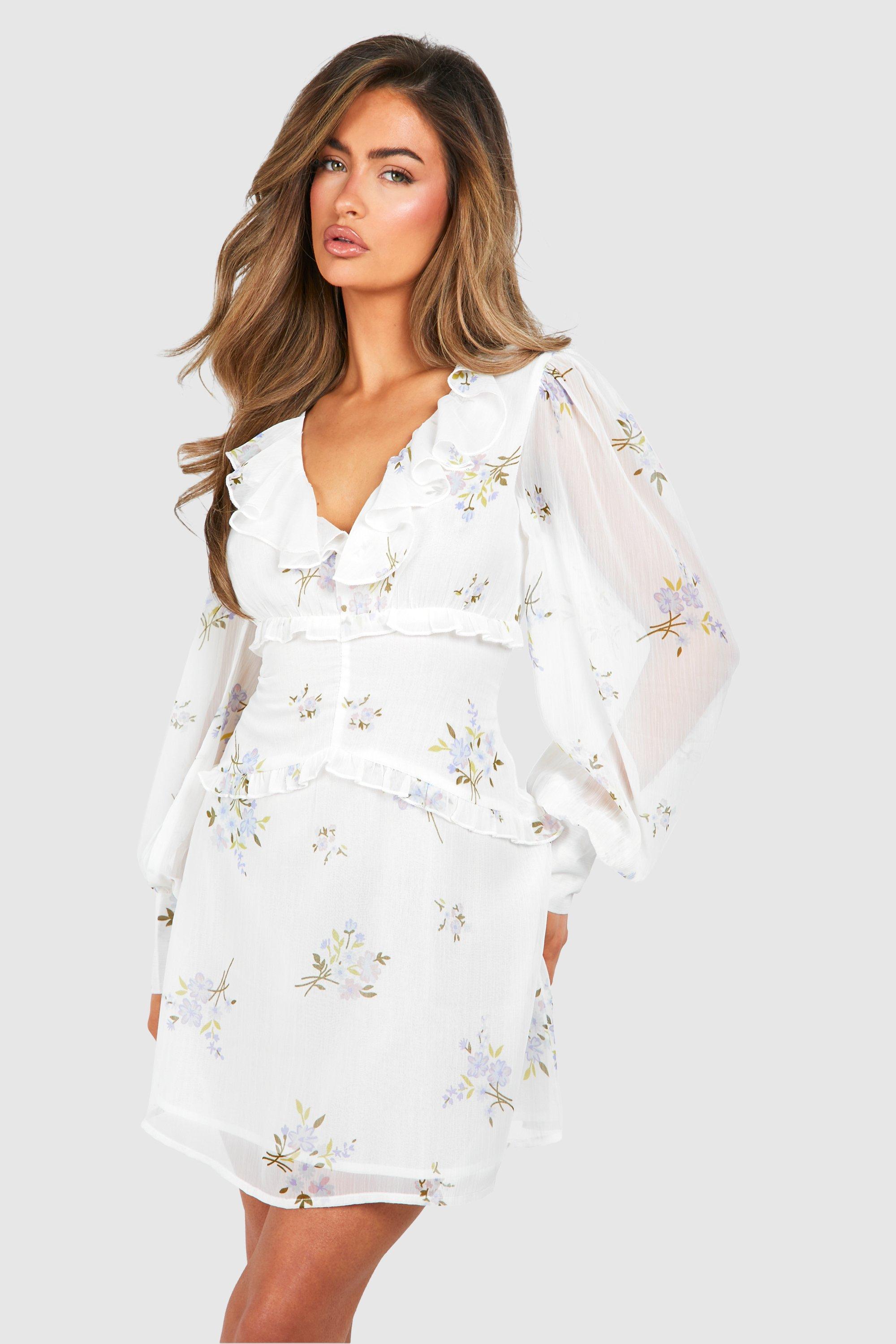Floral Chiffon Ruffle Mini Dress, Multi