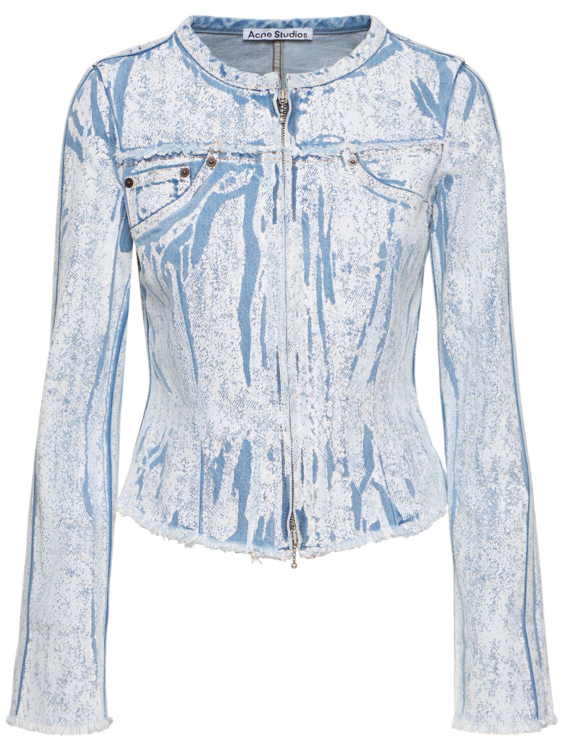 Beschichtete Denim-Jacke Ohne Kragen