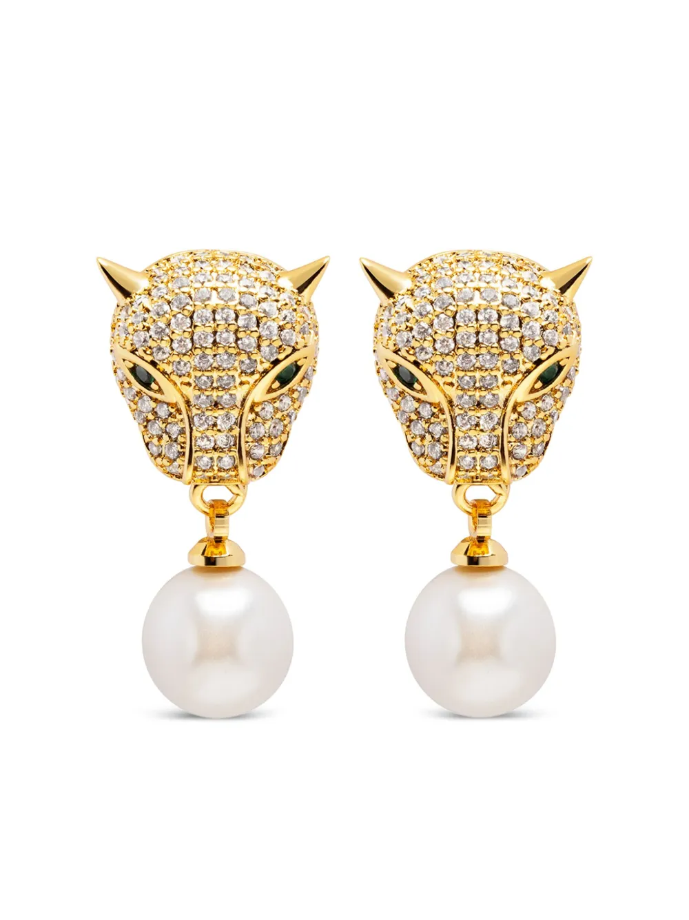 Nialaya Jewelry gold plated Panther pearl drop earrings - Oro