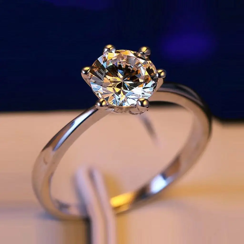 Classic 6 Prong Diamond Ring D Color 1Ct Moissanite Vvs Round Cut Lab Diamond Ring Per Le Donne Fidanzamento Wedding Band Jewelry