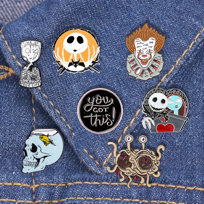 Jack Skellington Enamel Badges The Nightmare Before Christmas Zero Pumpkin King Halloween Movie Jewelry Brooches Lapel Pins