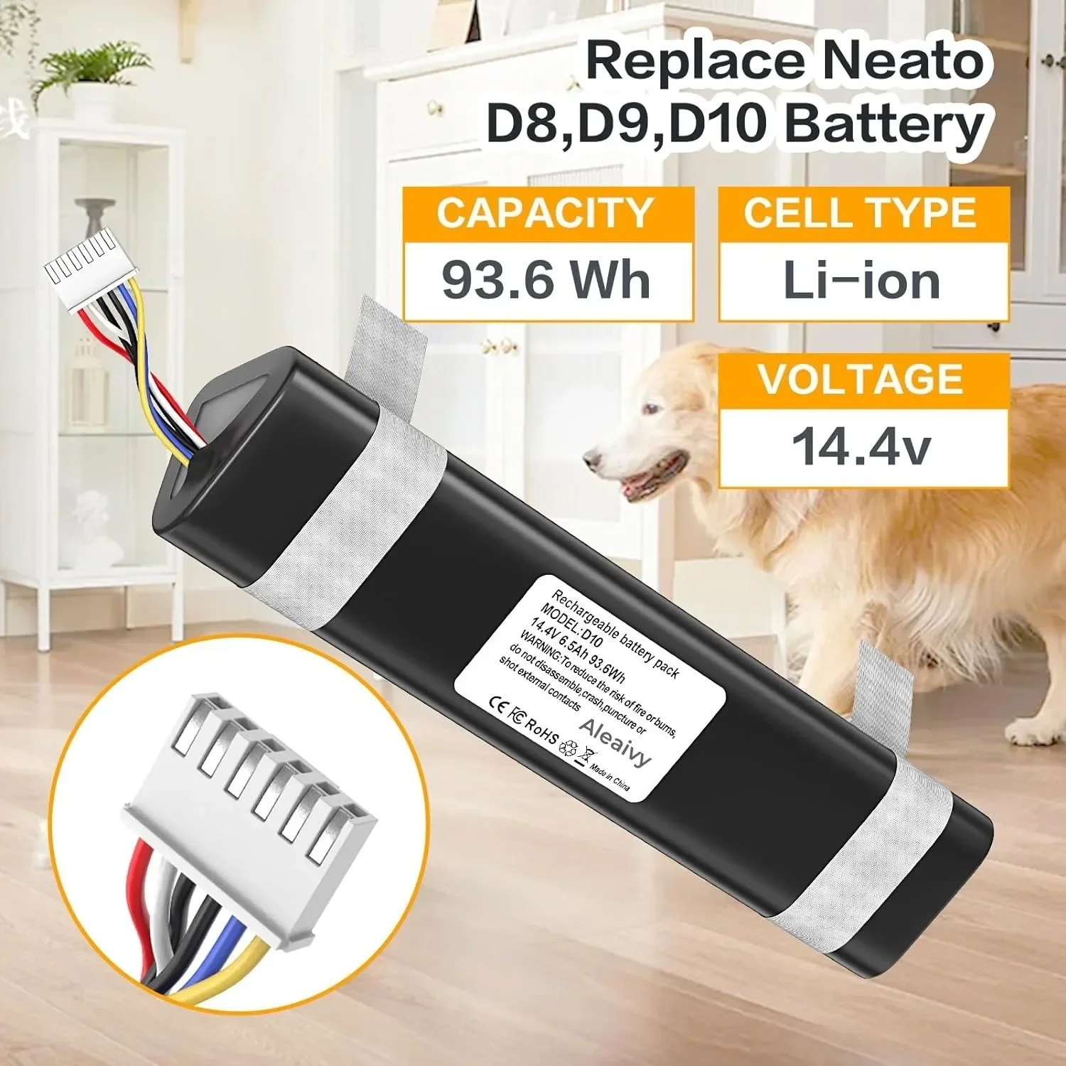 Sostituzione Batteria 6500Mah 12800Mah Per Neato Robotics D8 D9 D10 945-0381 945-0376 945-0382 Robot Aspirapolvere 14.4V(93.6Wh)