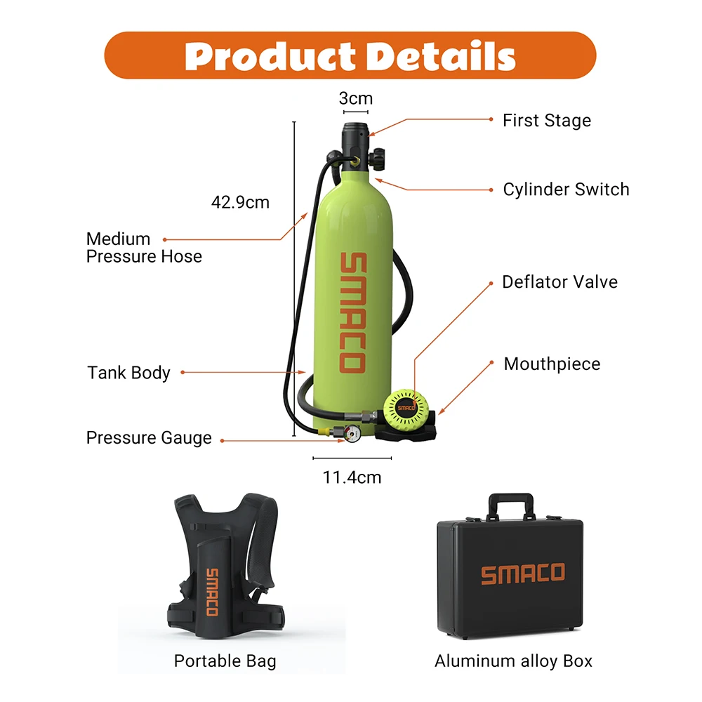 Smaco Portatile Mini Scuba Diving Tank Riutilizzabile Pony Bottle Backup Esplorazione Subacquea Salvataggio Mini Scuba Tank Bombola Di Ossigeno