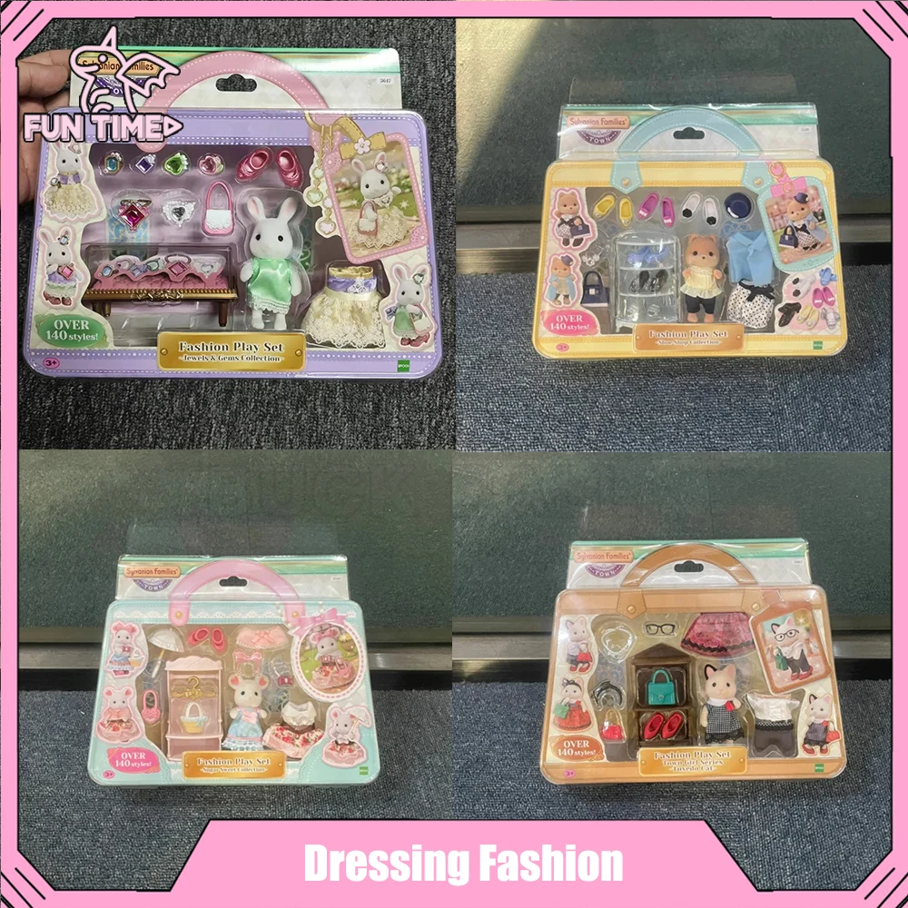 Original Sylvanian Family Dressing Fashion Series Figure Japanese Persian Cat Cotton Sugar Mouse Forest Family Kid Toy Gifts