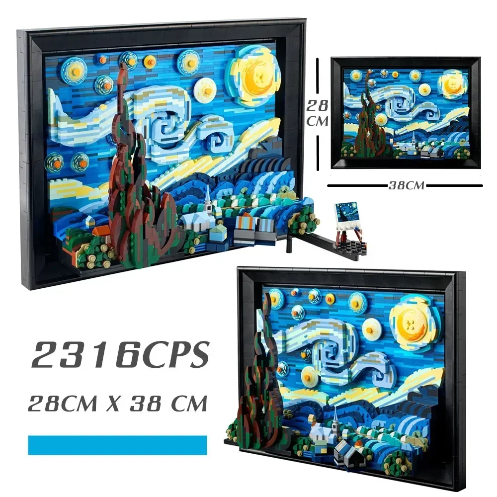 Compatibile 21333 Vincent Van Gogh The Starry Night Building Blocks Art Painting Bricks Moc Ideas Home Decorae Education Toy Gift