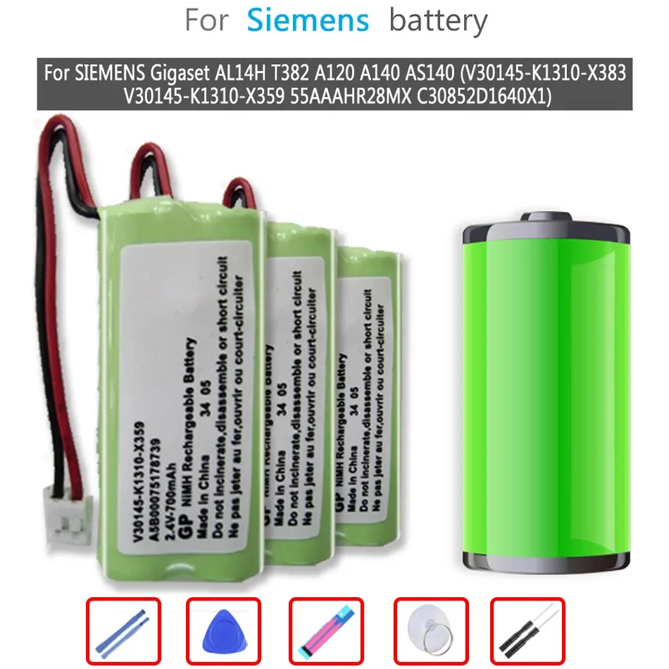 Batteria 700Mah Per Siemens Gigaset Al14H T382 A120 A140 As140 (V30145-K1310-X383 V30145-K1310-X359 55 Aaahr2