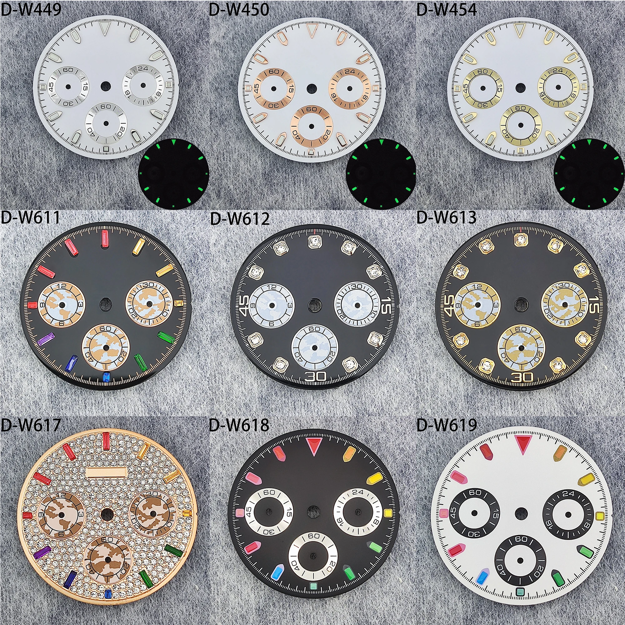 29.5Mm Vk63 Daytona Dial Black Panda Rainbow Dial No Luminoso Per Il Movimento Vk63 Sostituzione Di Parti Di Accessori Per Orologi