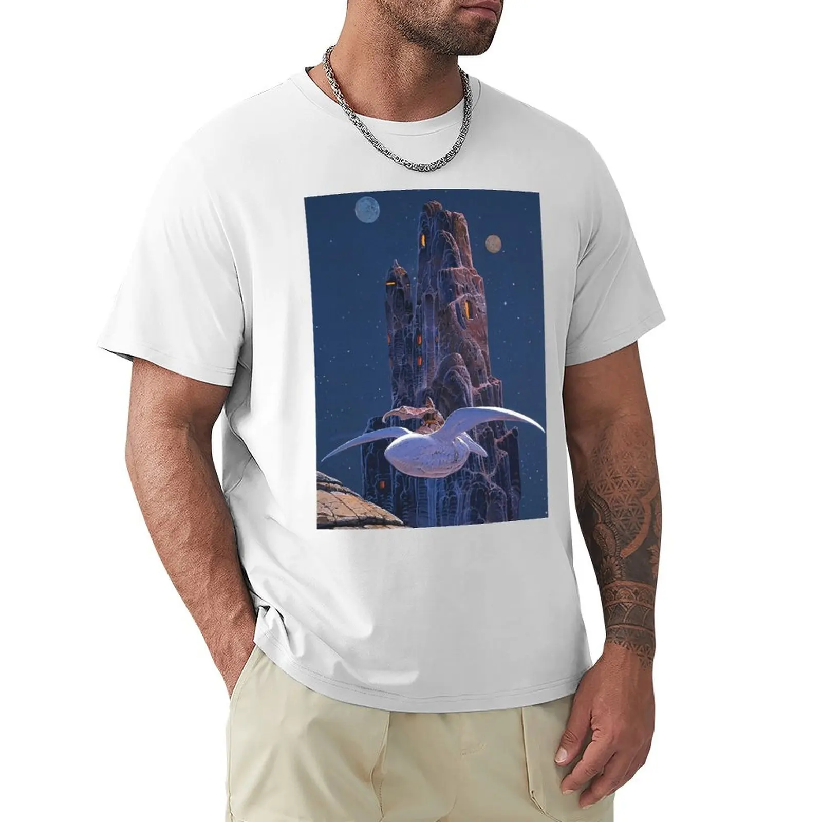 Moebius, Argulard, Poster, Night, Mountain, Rock City, Gabbiano, Moon, Stars, Comic, French Comic, Jean Giroud T-Shirt