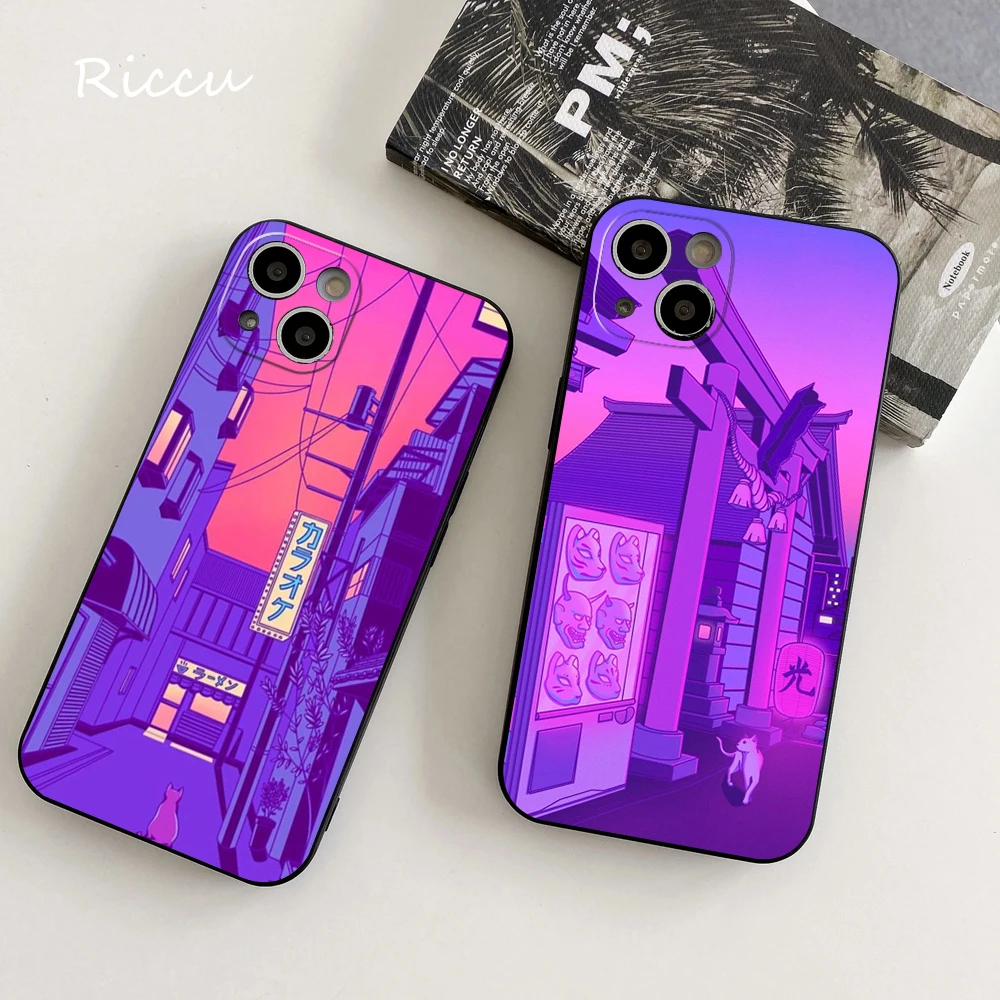 Per Iphone 14 Anime Giapponese Dipinto A Mano Casa Scenario Sunse Custodia Morbida Per Iphone 14 11 12Pro 8 7 Plus X 13Pro Max Xs Cover
