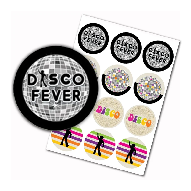 70'S Disco - 1970'S Disco Fever Party Round Label Sticker