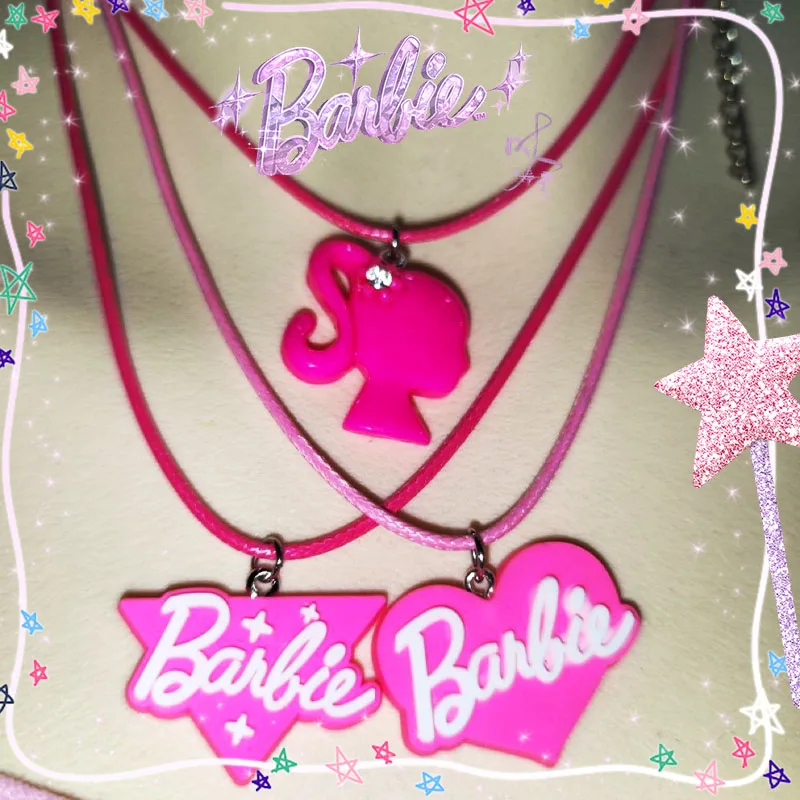 Collana Barbie Kawaii Movie Decoration Y2K Lovely Leather Rope Anime Pink Elegante Cute Trendy Ornament Lovely Girls Kids Gift
