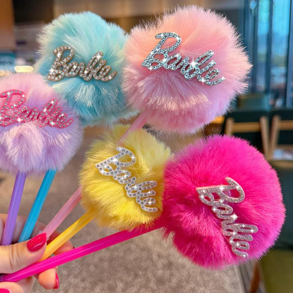 Miniso Barbie Series Peluche Ball Hand Ledger Pen Kawaii Diamond Decorativo Signature Pen Studenti Cute Learning Supplies Gift