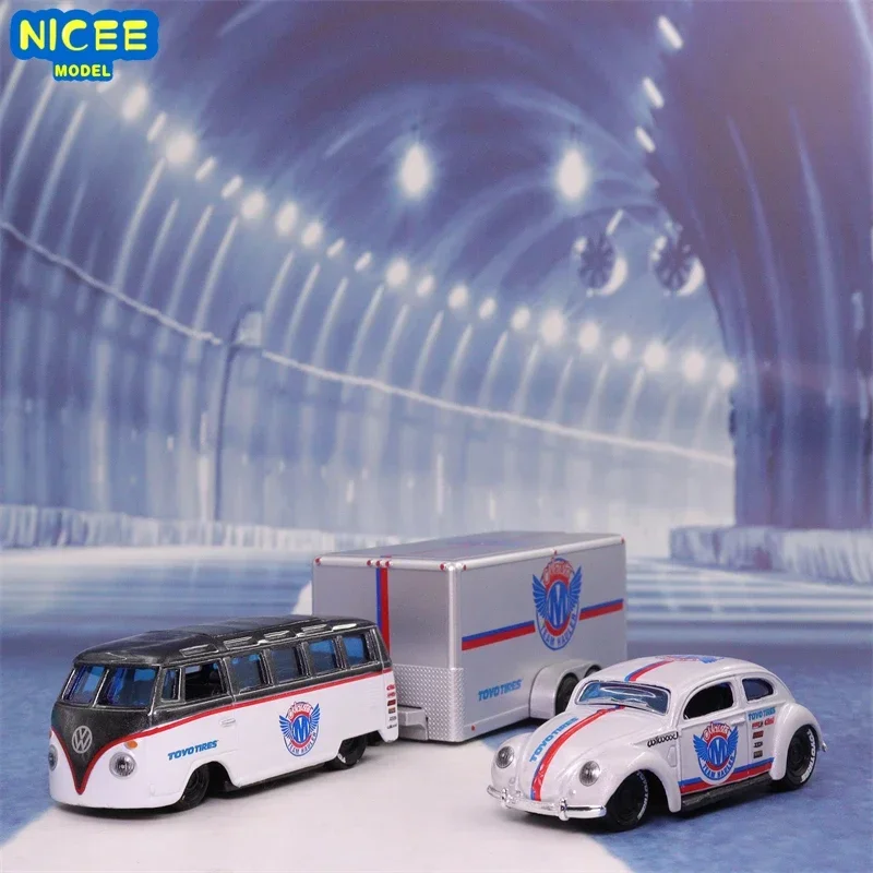 Maisto 1:64 Volkswagen Van Samba/Volkswagen Beetle Series Trailer Transport Trailer Set Lega Diecast Car Model Toy Gifts B514