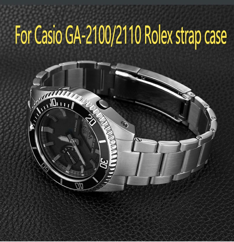 Per Casio Ga-2100/Ga-2110 Modifica Rolex Black Green Water Ghost Submariner Black Warrior Cassa Dell'Orologio Con Cinturino In Acciaio Inossidabile