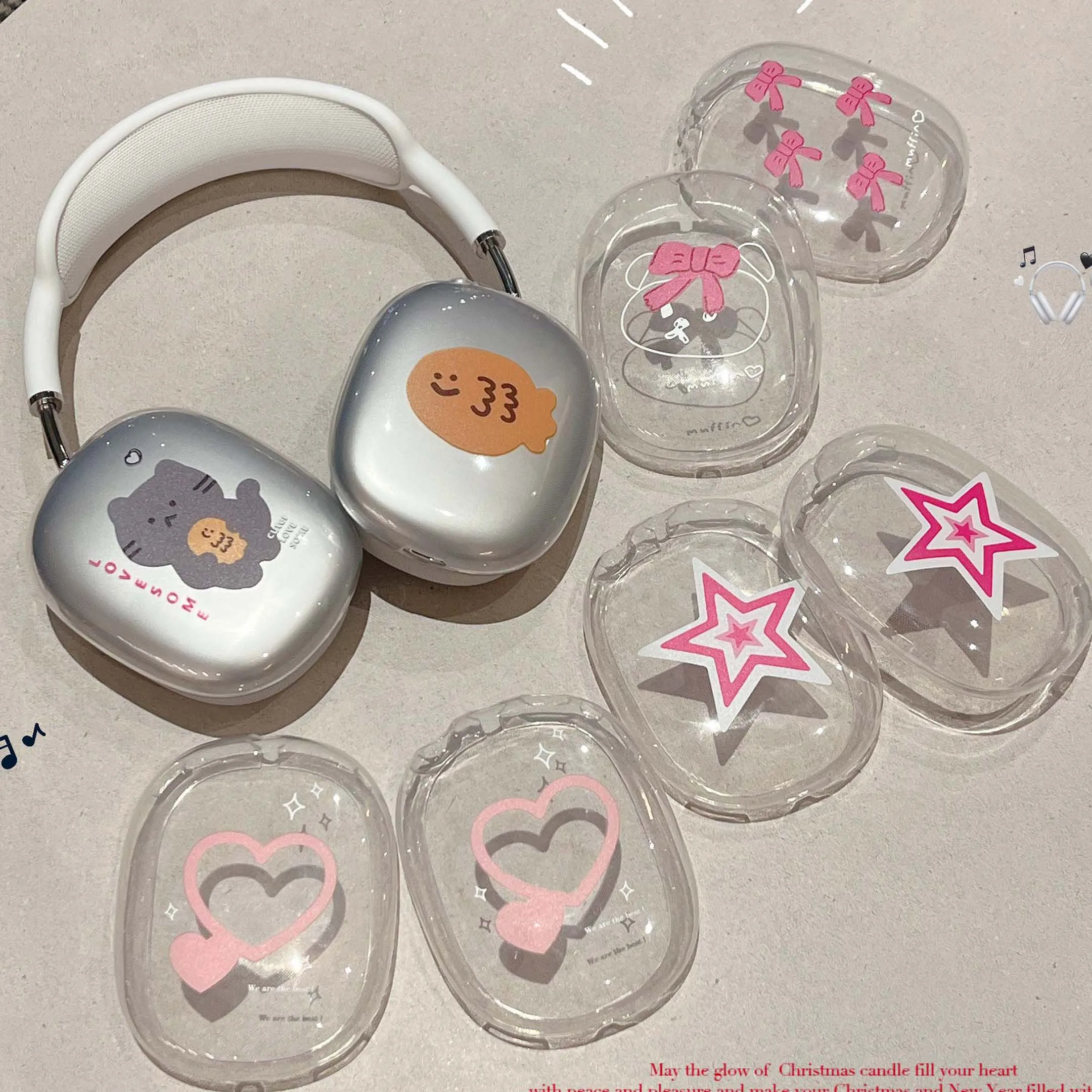 Cartoon Fish Cat Love Stars Bow Cute Pink Crystal Earphone Case Per Apple Airpods Max Headset Cover Per Airpodmax Ins Capa Box