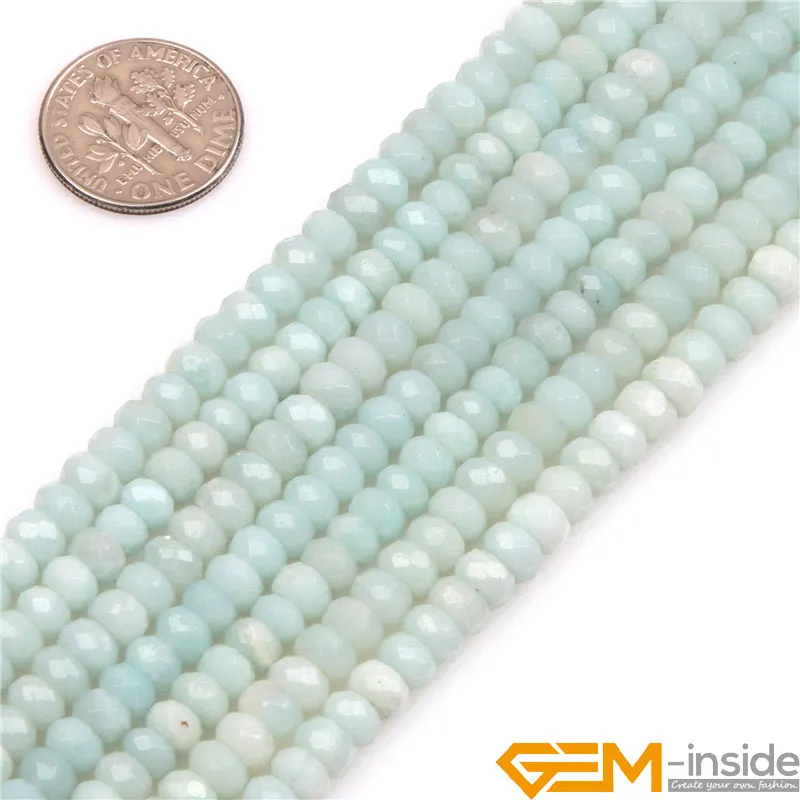 Amazonite: Rondelle Del Distanziatore Sfaccettato Amazonite Perline Di Pietra In Pietra Naturale Perline Fai Da Te Per Monili Che Fanno Strand 15 "Spe