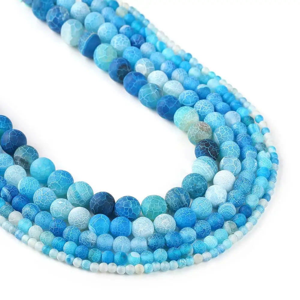 Glassato Agata Perline, Blu Agata Perline, Rotonda Agata Perline, 4 Millimetri 6 Millimetri 8 Millimetri 10Mm 12Mm Branelli Della Pietra Preziosa, 15 