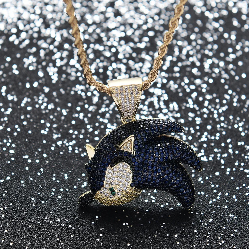 Anime Blue Elf Sonik Collana Blue Zircone Flying Fish Elf Ciondolo Personalità Hipster Man Collana Hip-Hop